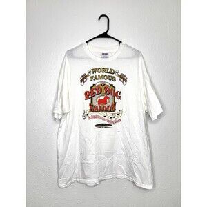 Vintage World Famous Red Dog Saloon Alaska Mens Shirt XL White Single Stitch VTG